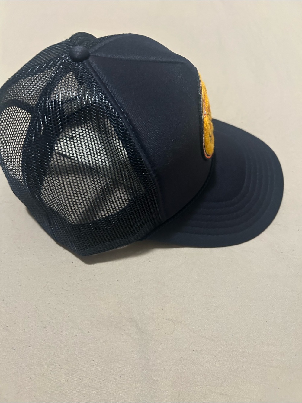 Navy Trucker Hat with Yellow Tennis Patch - Picture 2 of 9